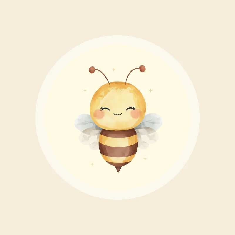 Planche de cinq petites abeilles aquarellées dans différentes poses et expressions